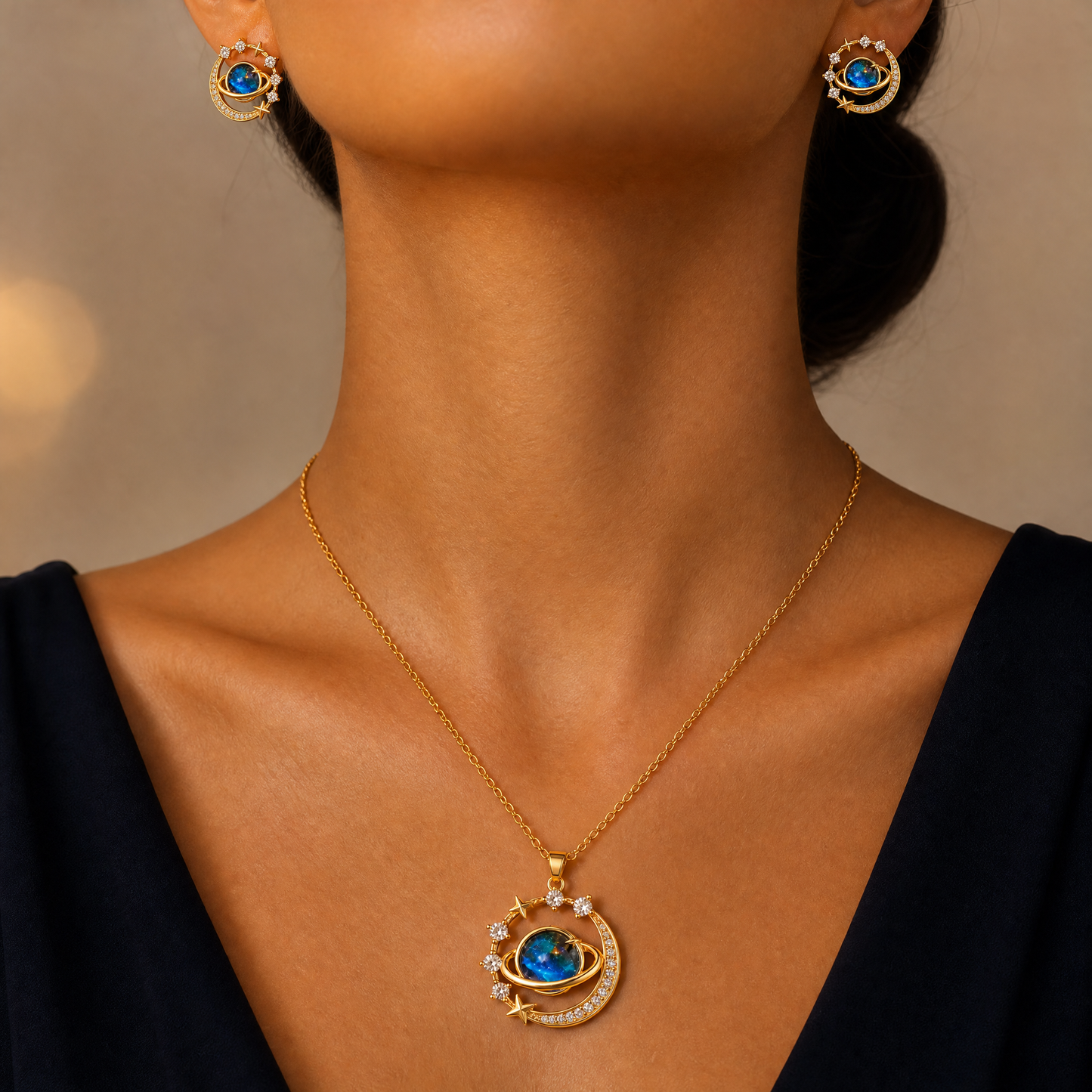 Collar Saturno + aretes de regalo